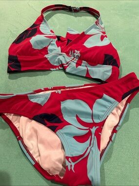 Red & Light Blue Floral Bikini Set